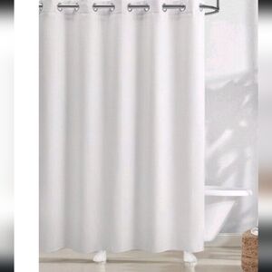 Hookless White Waffle Shower Curtain & Fabric Liner Sheer Viewing Window New